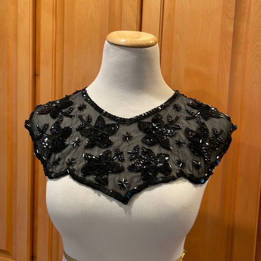 Black Shimmery Sparkly Beaded Sequin Upper Chest Embellishment